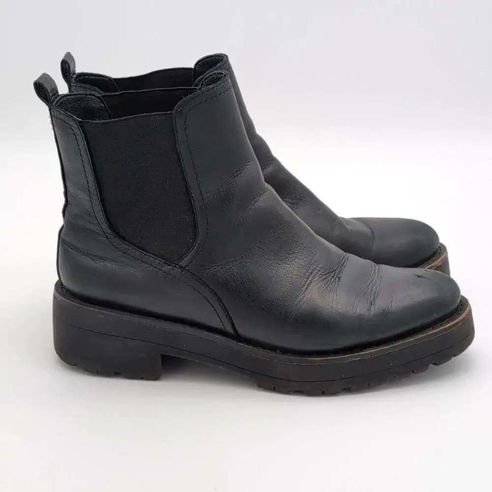 Sam Edelman Boots Womens 8.5 Black Leather Chelsea Ankle Lug Sole Pull On